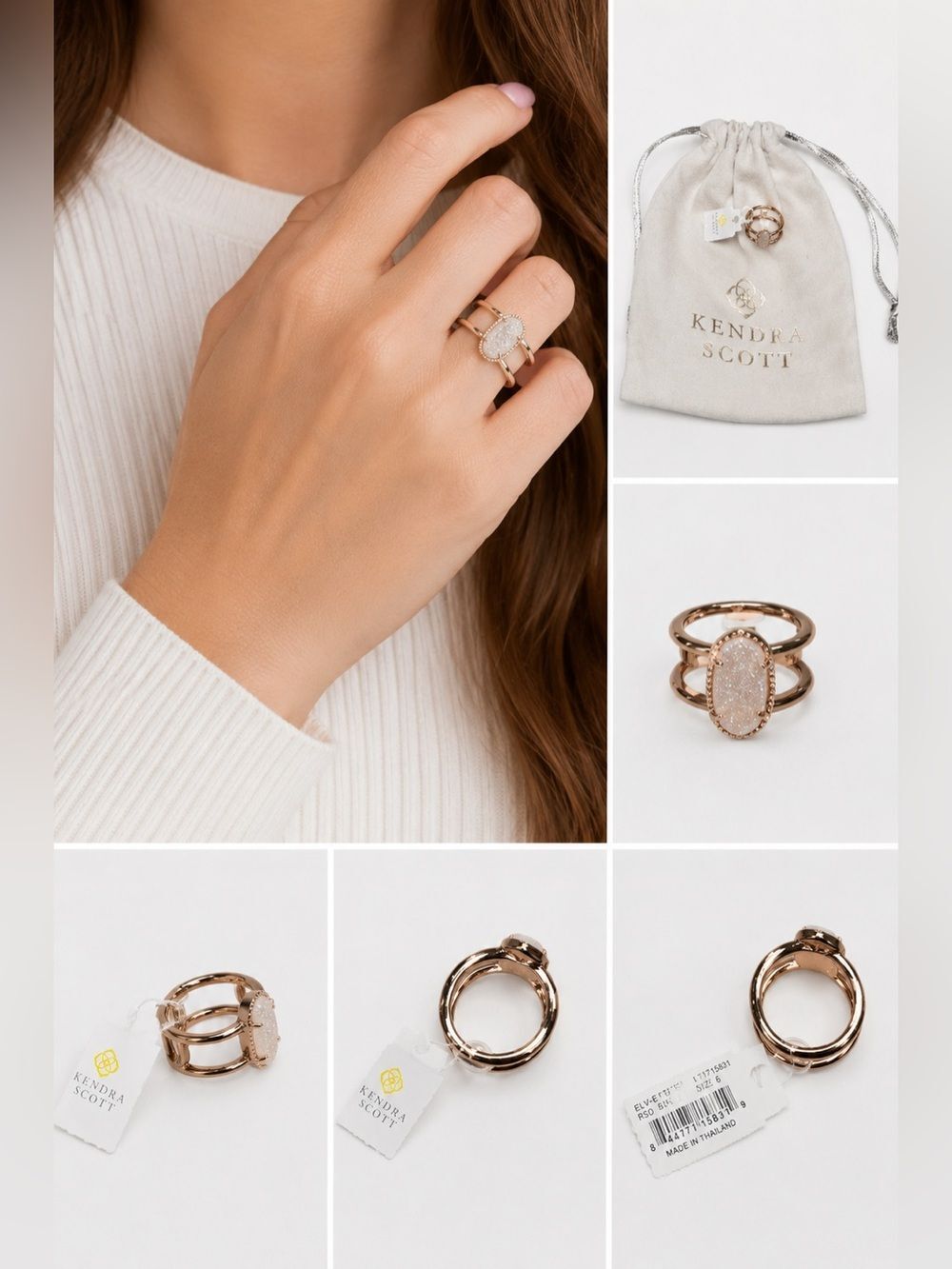 Kendra Scott Elvie Rose Gold Druzy Ring Size 6 NWT